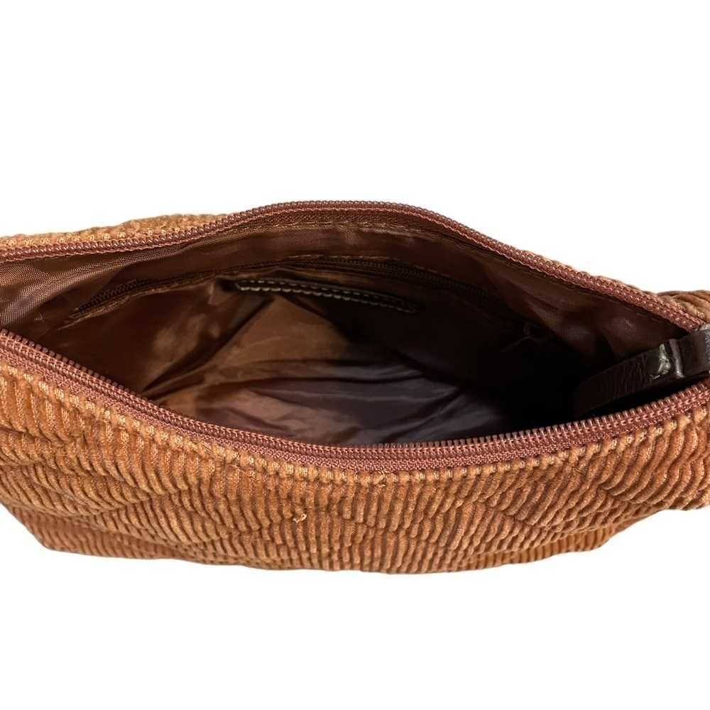 Tommy Hilfiger Brown Quilted Corduroy Small Bag with Leather and Silver Accents - Picture 6 of 12